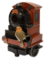 Red Robin Express Train birdhouse by Vivid Arts, a detailed resin ornament featuring a colorful birdhouse with a train design.