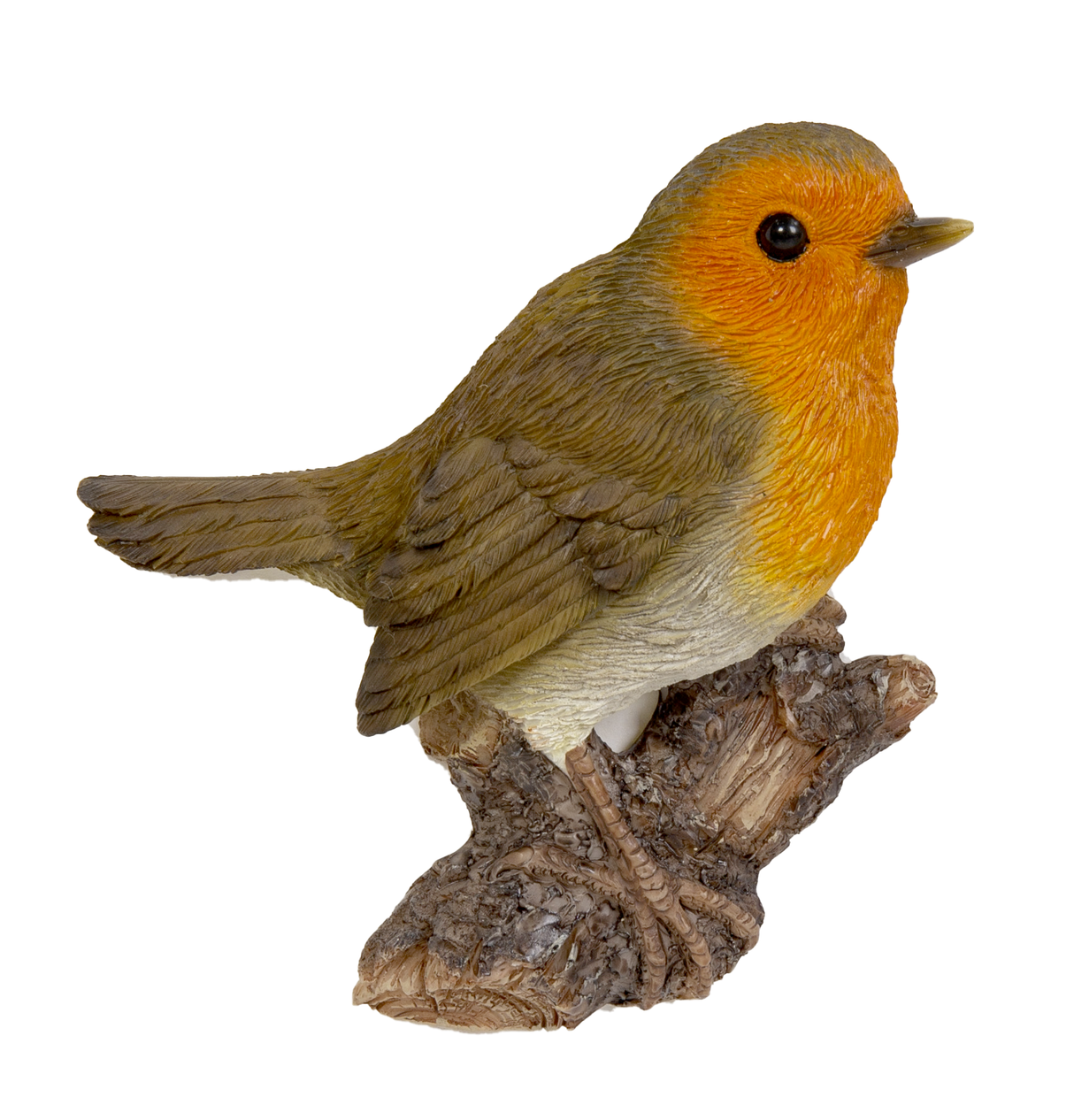 Vivid Arts resin robin on branch ornament, outdoor home decor featuring a detailed painted robin perched on a branch.