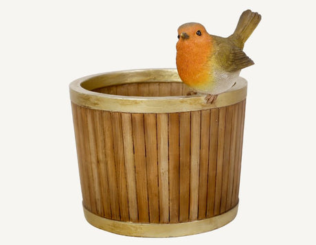 Robin on Cylinder Planter Size D by Vivid Arts - Mill Race Garden Centre