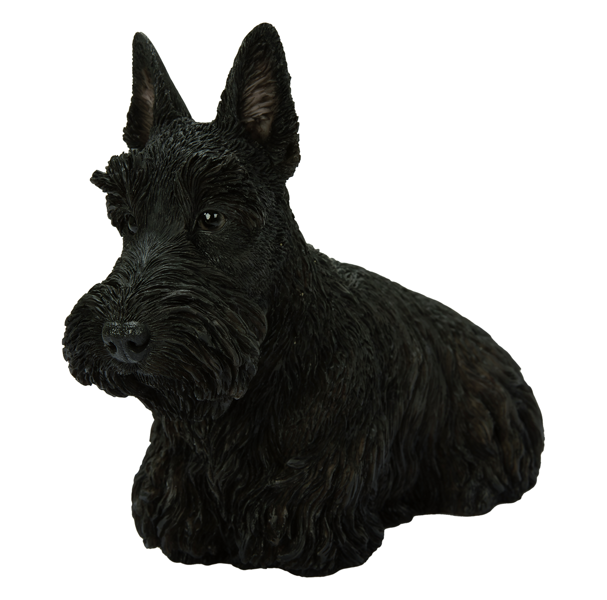 Vivid Arts Real Life Black Scottish Terrier resin ornament showing a detailed black Scottish Terrier dog figure.
