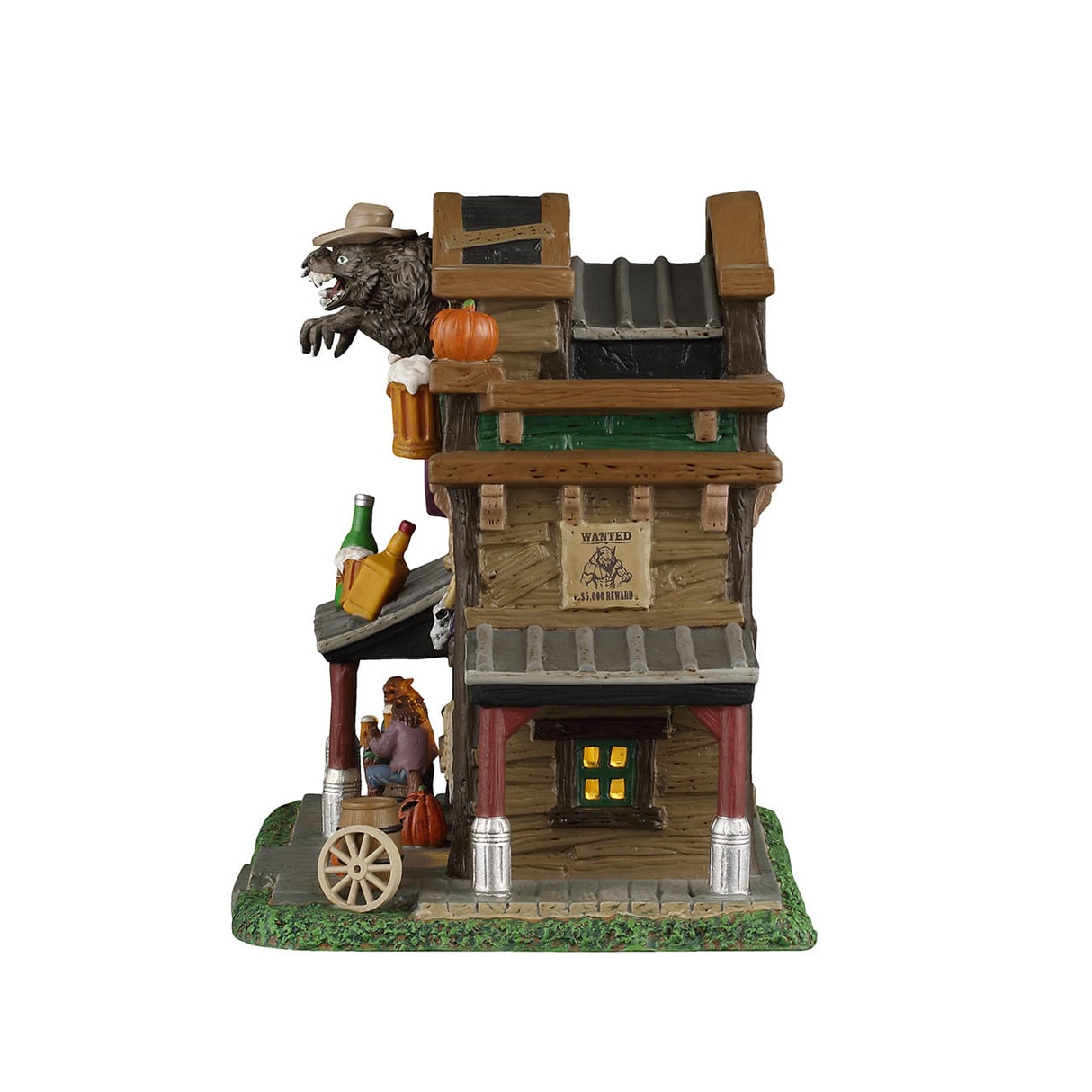 Silver Slug Saloon illuminated building from Lemax Spooky Town, featuring spooky town charm with detailed silver and lighted design.