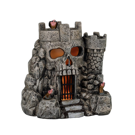 Lemax Spooky Town Skull Castle table accent featuring a haunted castle with skull details for Halloween decor.