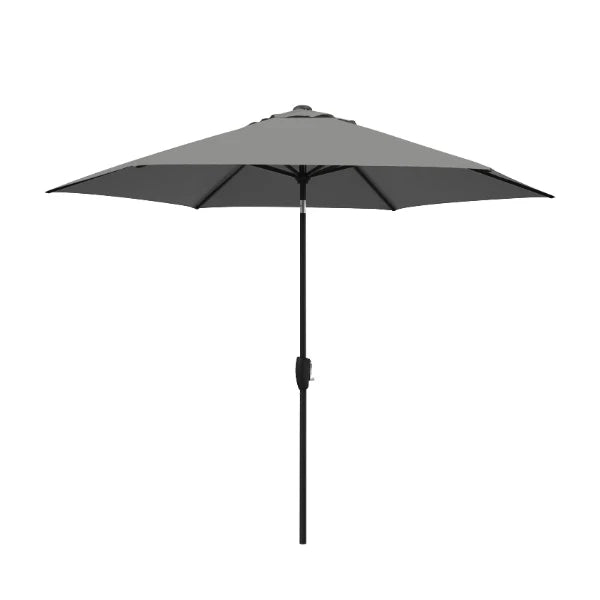 Kettler 3m wind-up parasol with slate canopy, grey frame, auto tilt, and night cover for outdoor shading.