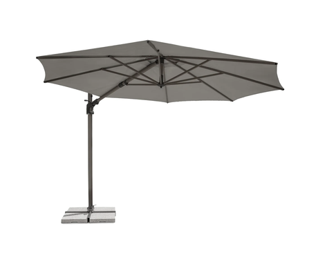 Kettler Luna 3m round cantilever parasol with slate canopy, granite base, and night cover for outdoor furniture shading.