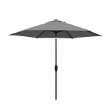 Kettler 2.5m slate wind-up parasol with auto tilt and night cover, providing shade and style for outdoor furniture.