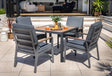 Hartman Sonas 4-seat square metal dining set with matching chairs and table, modern outdoor furniture for patio or garden dining.