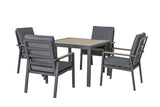 Hartman Sonas 4-seat square metal dining set with four chairs and a matching table, ideal for outdoor or patio dining.