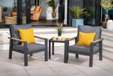 Two Hartman Sonas Bistro chairs with a side table, made of metal, perfect for outdoor garden seating.