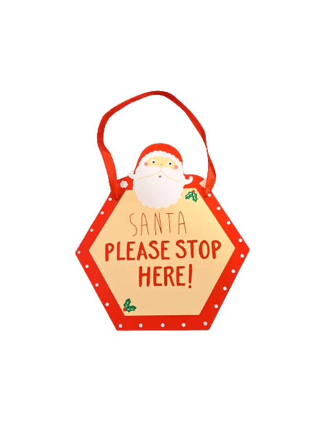 Wood Hanging Santa Stop Sign 18cm - Mill Race Garden Centre