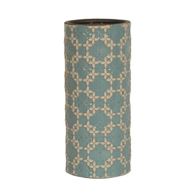 Blue Deco Cylinder Vase 25cm - Mill Race Garden Centre