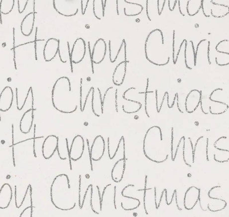 Glitter Rollwrap Finlandia Xmas Script Silver On White 2m - Mill Race Garden Centre