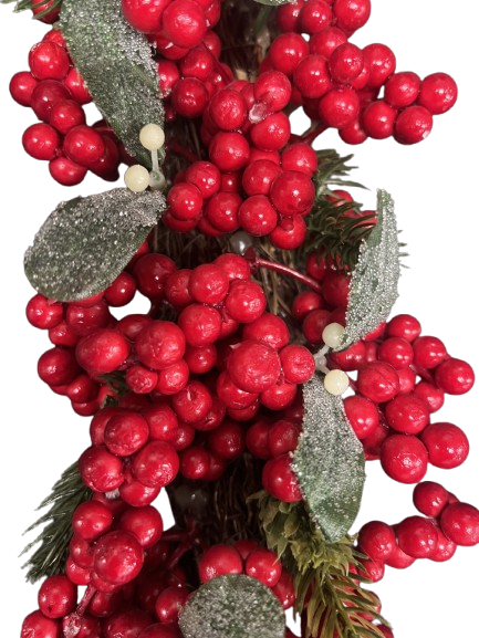 Festive Red Berry & Leaf Garland – 1.8M - Mill Race Garden Centre