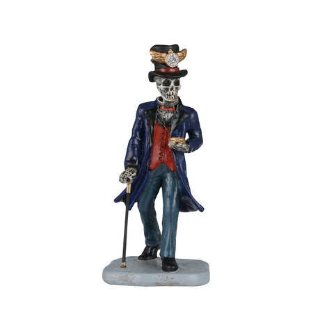 Lemax Spooky Town Time Traveller figurine featuring a figure in vintage attire with a futuristic twist, detailed Halloween-themed scene.