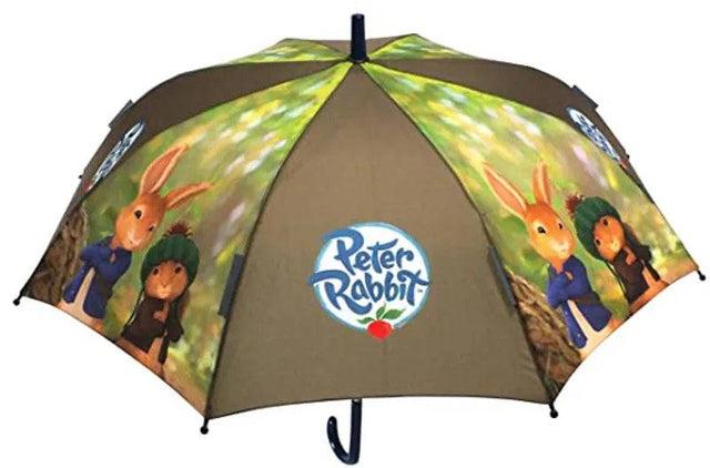 Children's Peter Rabbit umbrella by Treadstone, khaki-colored kids safety umbrella with a playful design, perfect for rainy days.