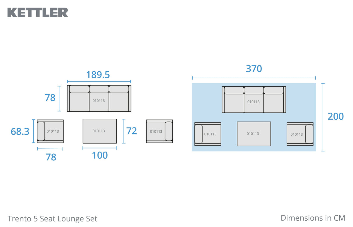 Kettler Trento 5-seat rope lounge set with metal frame, outdoor furniture, including sofa and armchairs on a patio.