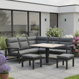 Kettler Tudor Mini Corner Set with two footstools and a square high/low metal table, outdoor furniture by Kettler Charlbury Signature