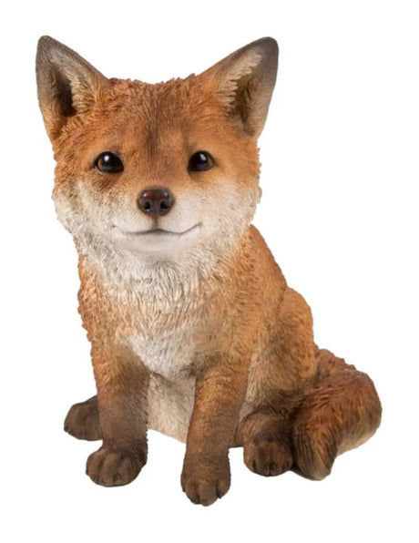 Real Life Sitting Fox Cub Ornament Size D by Vivid Arts - Mill Race Garden Centre