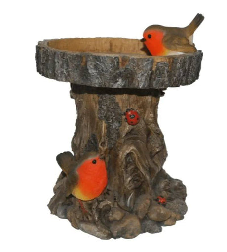 Tree Trunk Feeder with Robins Ornament by Vivid Arts - Mill Race Garden Centre
