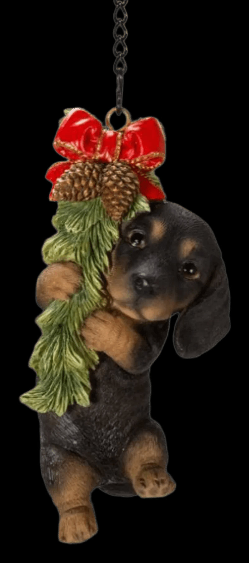 Vivid Arts Christmas Hanging Black and Brown Dachshund Puppy Ornament Size G - Mill Race Garden Centre