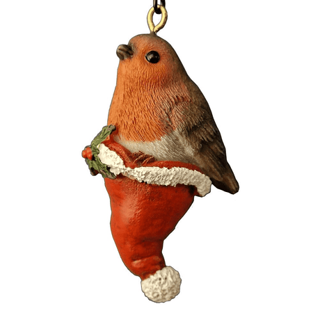 Vivid Arts Robin in Christmas Hat Hanging Tree Decoration Size G - Mill Race Garden Centre