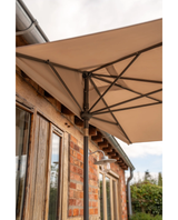 Kettler balcony rectangular parasol with auto tilt, night cover, wall mount, wind-up mechanism, outdoor furniture for shade.