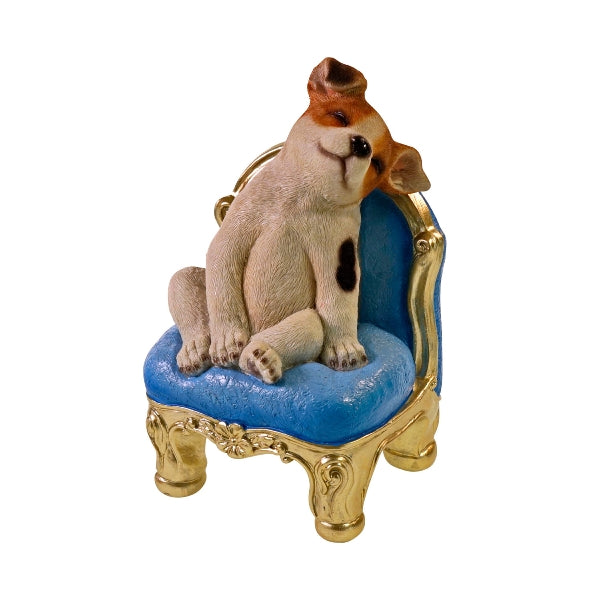 Werner Voß luxury German designer dog figurine sitting on armchair ornament, 20cm decorative indoor home ornament.