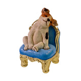Werner Voß luxury German designer dog figurine sitting on armchair ornament, 20cm decorative indoor home ornament.