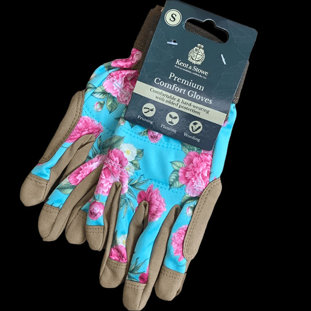 KS Comfort Gloves Peony Aqua Small - Mill Race Garden Centre