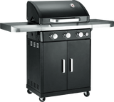 Atom Grills Xenon 3.1 Gas BBQ with stainless steel lid and side shelves, ideal for outdoor grilling and barbecues.